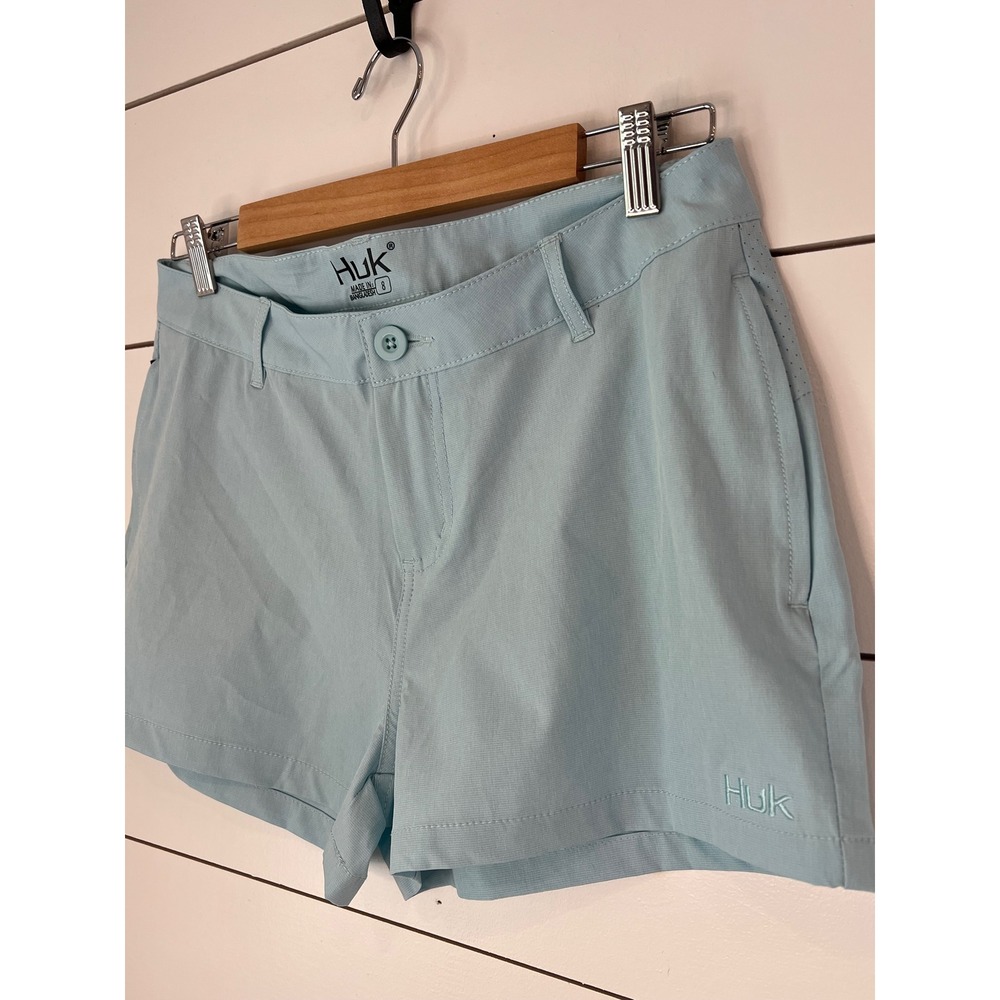 Huk Pursuit Fishing Shorts Womens 8 Blue Aqua Performance Quick Dry gorpcore - Picture 3 of 9